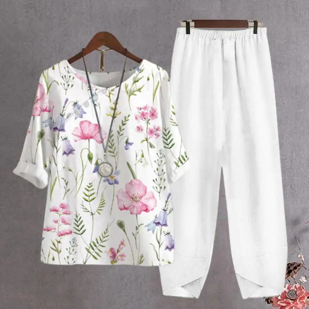 

2 шт./комплект, женские тонкие брюки с цветочным принтом