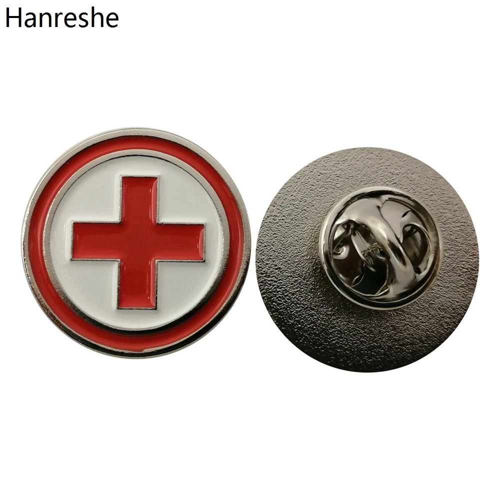 

Hanreshe Classic Simple Red Cross Round Brooch Badge Quality Enamel Antioxidant Medical Jewelry Pins for Nurses Doctor