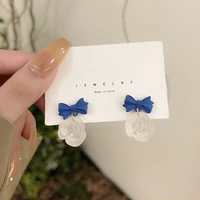 new flowers bowknot blue earings for women temperament rose luxury earrings jewelry