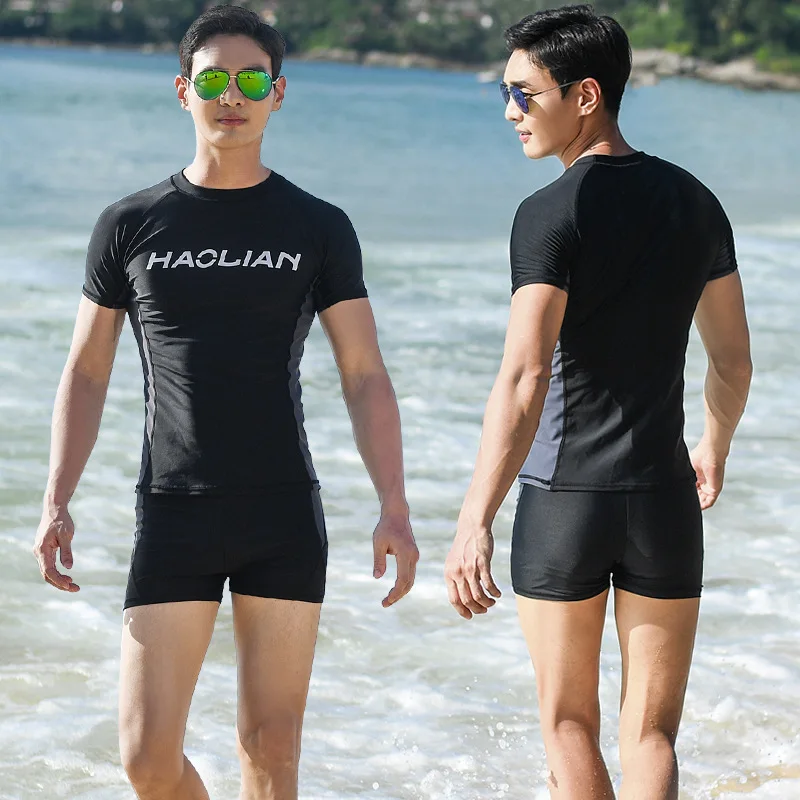 

Men's Short Sleeve Swimwear Beach Wetsuit Set Rashguard Snorkeling Suit Surfing Swimsuit Diving Wet Suit Top Trunk