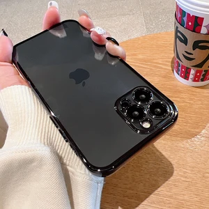 for iphone 13 12 11 pro max plating frame clear phone case for iphone x xs xr 7 8 plus se luxury soft silicone transparent cover free global shipping