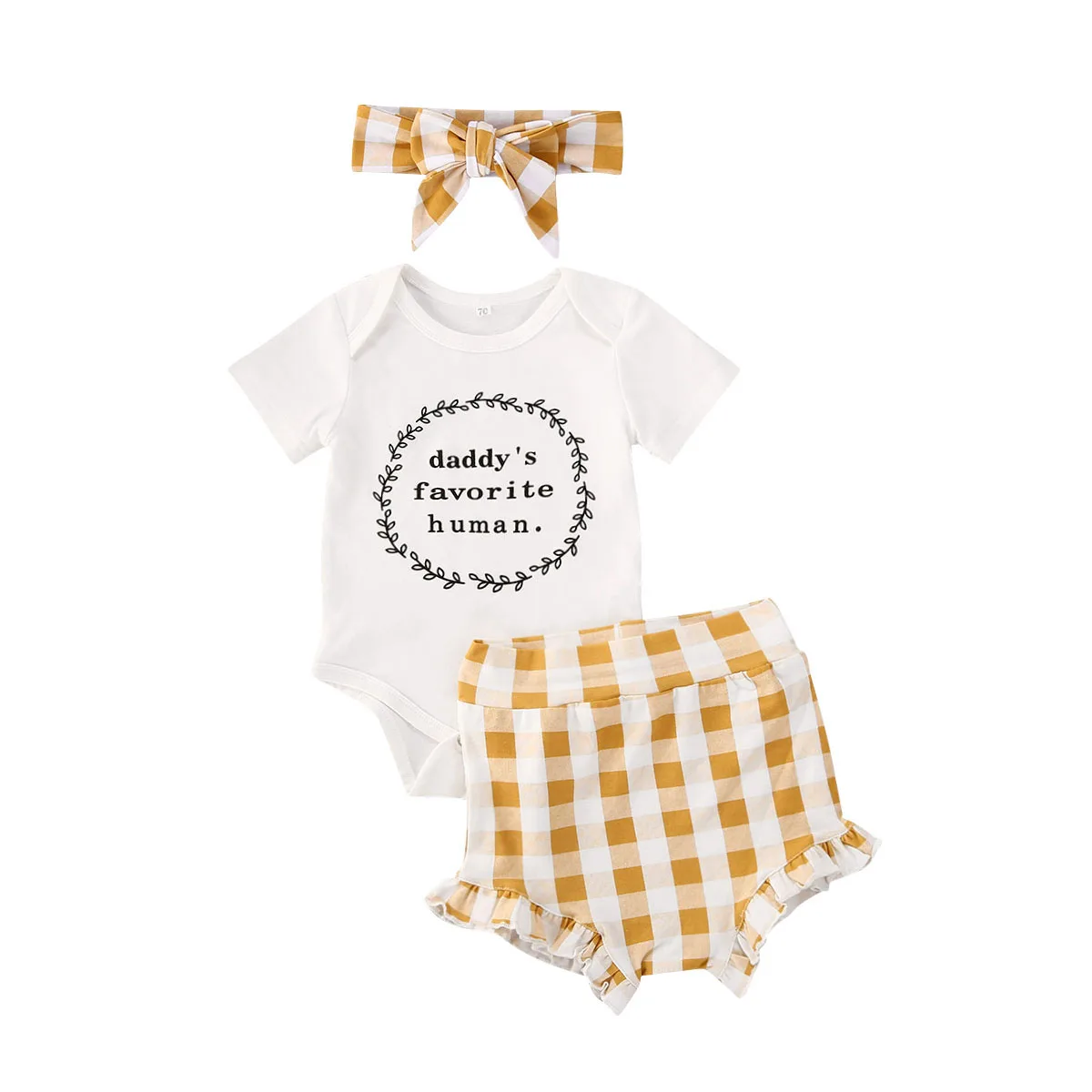 

Комплект летней одежды Lioraitiin для новорожденных девочек 0-18 месяцев, боди с коротким рукавом и надписью, топ, клетчатые штаны, комплект из 2 пр...