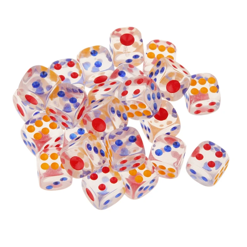 

50 шт. 6-сторонний игровой набор игральных костей, 16 мм прозрачные акриловые кости для DND,MTG, ролевая игра, Tenzi, Lord tzee, настольные игры, обучение м...