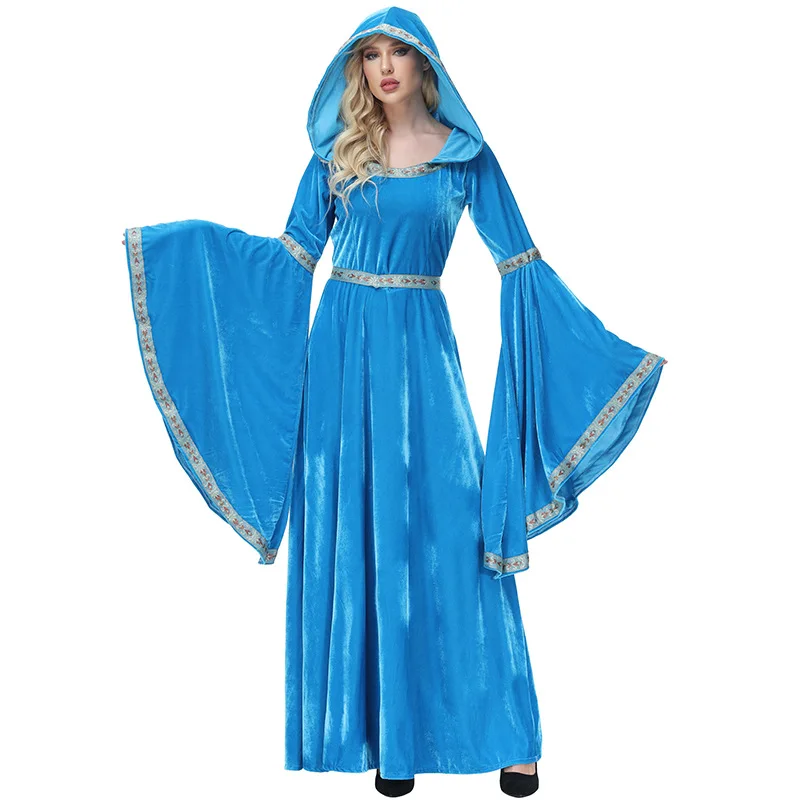 

Halloween European Vintage Medieval Dress Blue Court Costume