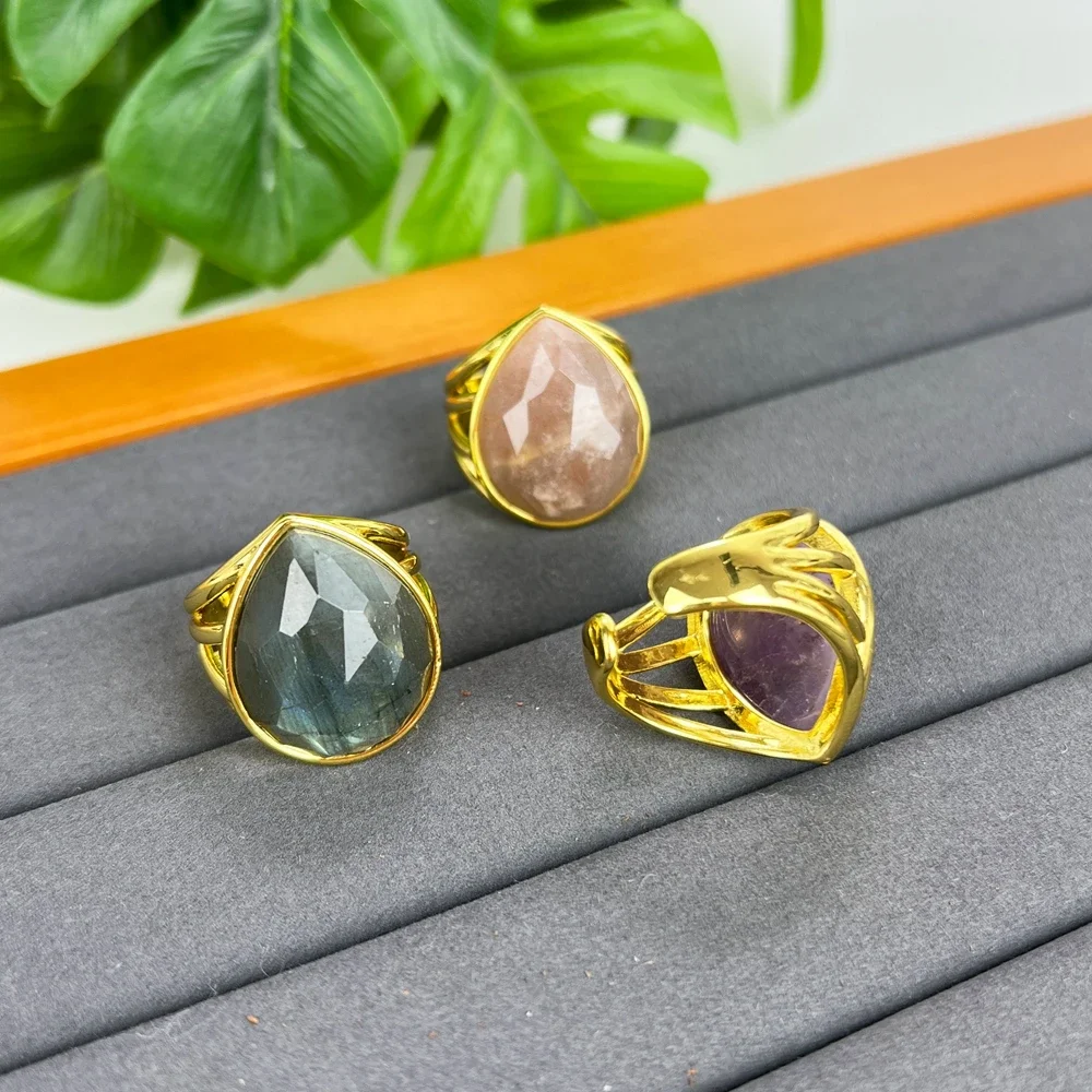 Кольцо из натурального Лабрадорита с аметистом Sunstone для женщин позолоченное