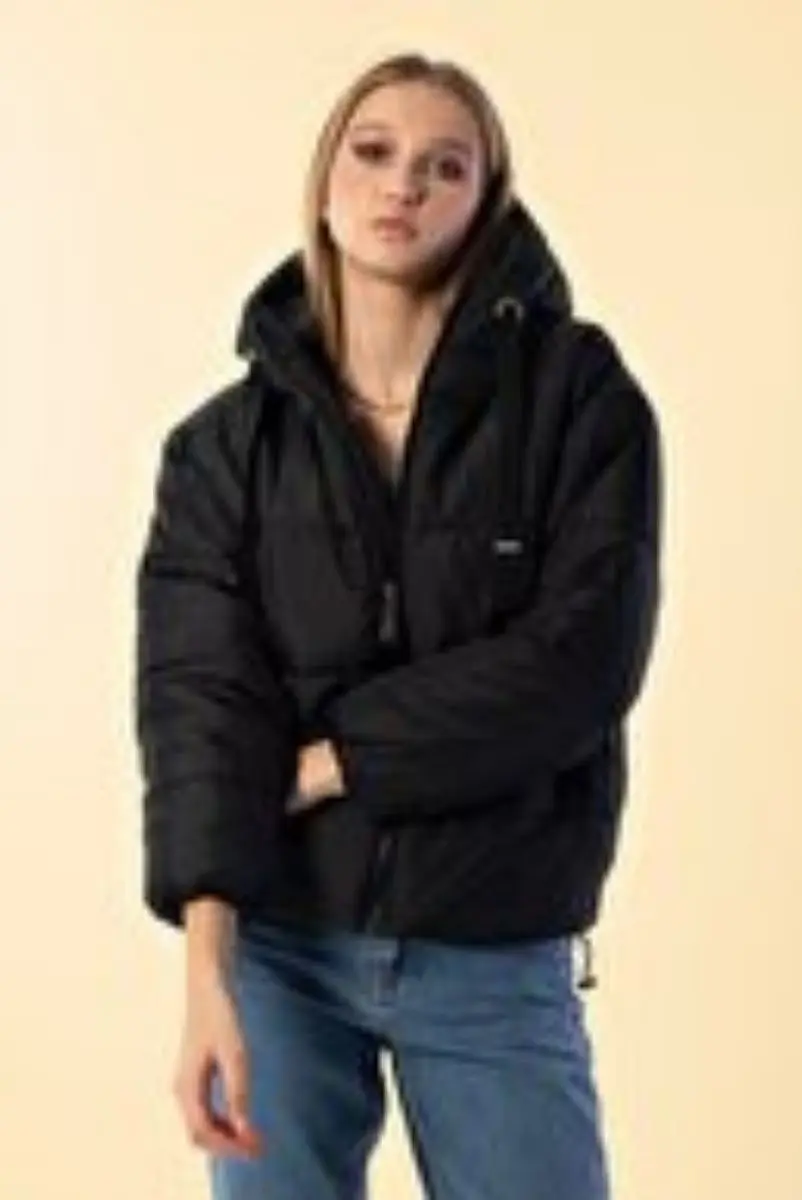

Women hooded zipper inflatable coat