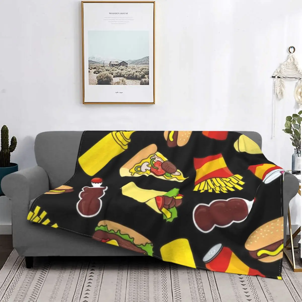 

Одеяло с цветным рисунком иконок фаст-фуда, фланелевое одеяло, подарки для детей, флисовое покрывало для дивана, уютное одеяло для офисного ...