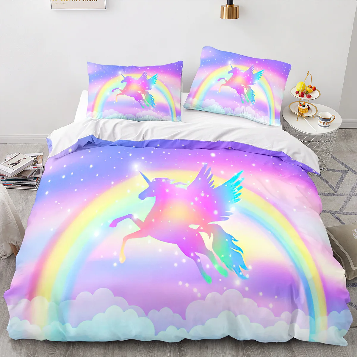 

Cartoon Rainbow Unicorn Bedding Set Unicorn Sets Single Double Queen Twin Full Size Duvet Cover Kids Girls Child Soft Bed Linen