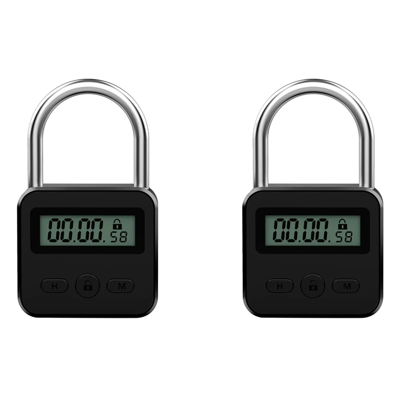 

2X Metal Timer Lock LCD Display Multi-Function Electronic Time 99 Hours Max Timing USB Rechargeable Timer Padlock,Black