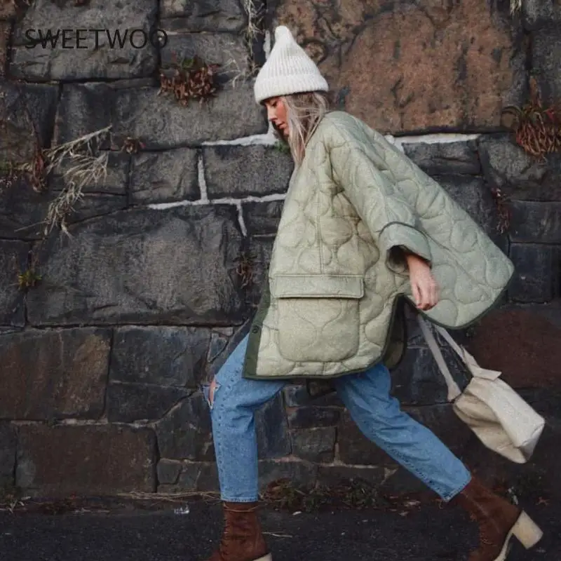 Autumn Winter Women Loose Jackets Thin Parka Oversize Coats Round Neck Outwear Female Coats Long Sleeve Cotton Clothing