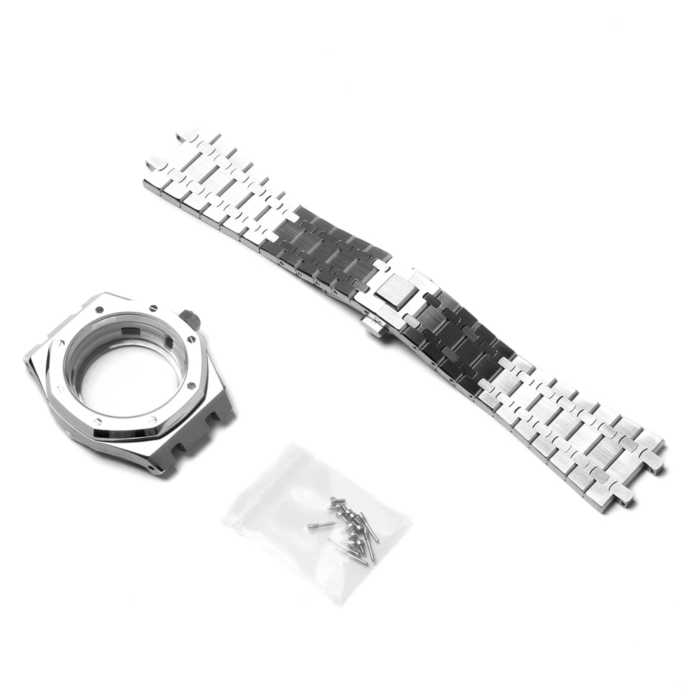 

Watch Modify Parts 41mm Case/ Band/Sapphire Glass Crown Rings Set For NH35A/ NH36/ 4R36 Movement Spare Shell Strap