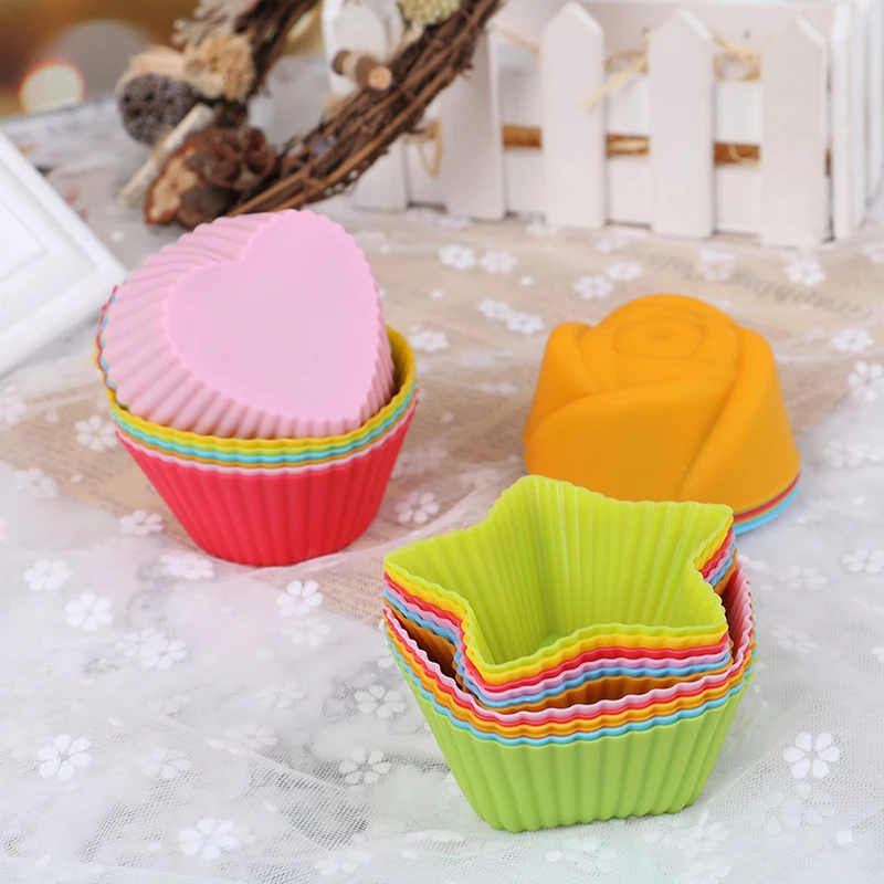 

6PCS Silicone Cake Cupcake Cup Cake Tool Round Star Heart Square Rose Bakeware Baking Silicone Mold Egg Tart Mould