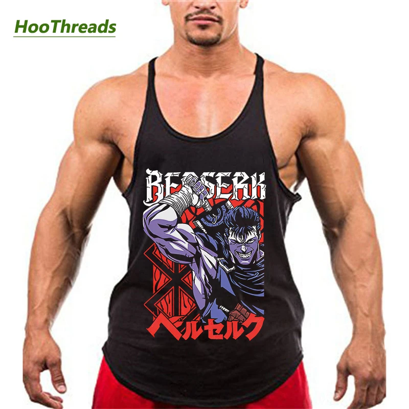 Anime Berserk Graphic Stringer Tank Top for Men Summer Athletic Y-Back Vest Undershirt Tops Gym Workout Fitness Bodybuilding