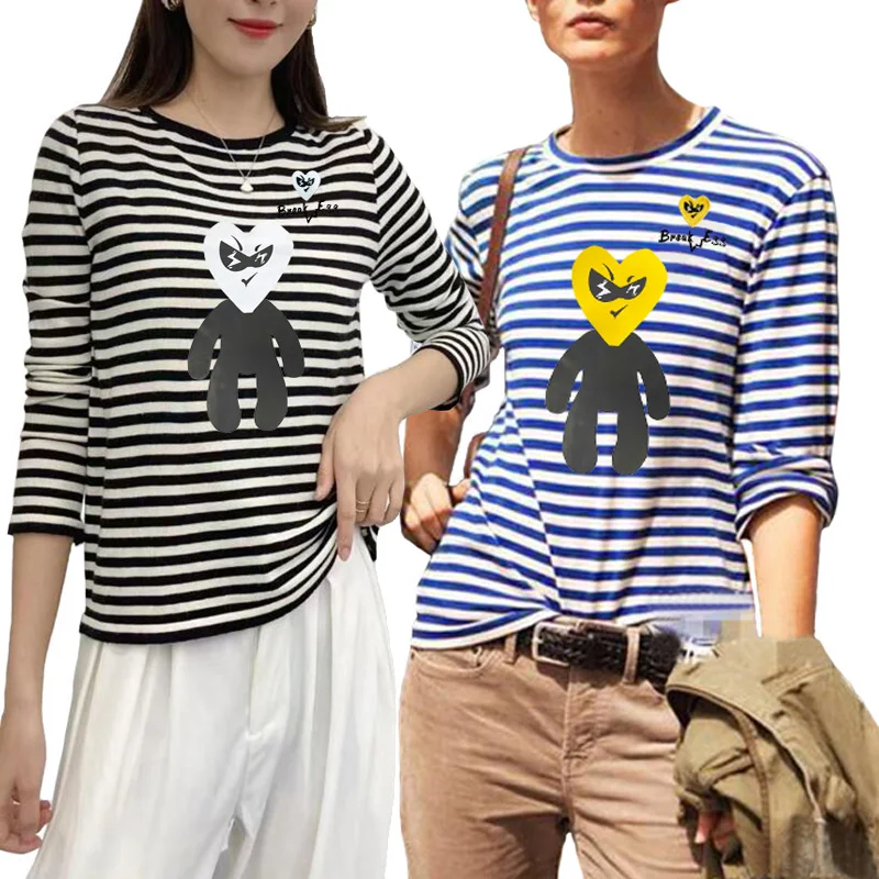 

Женская хлопковая футболка в полоску, с длинным рукавом и круглым вырезом