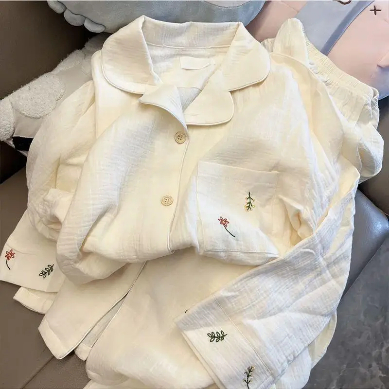 Домашняя одежда больших размеров с вышивкой M-5XL корейская версия пижамы женская