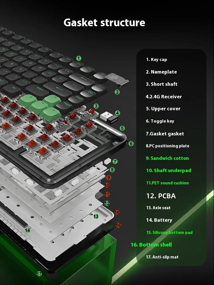 Yun Adri L75 Низкопрофильная клавиатура с переключателем трехрежимная беспроводная
