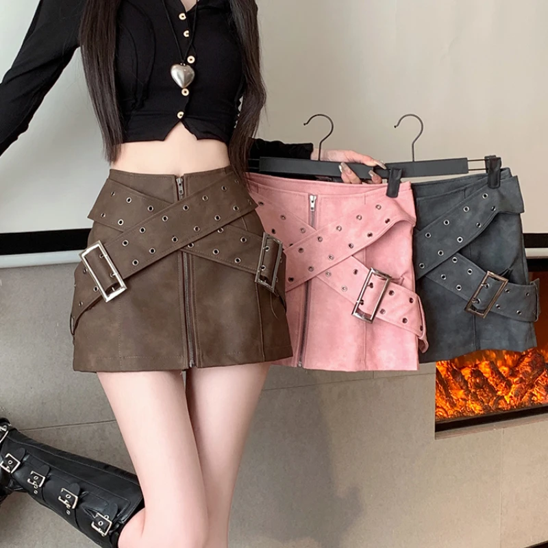 

Женская мини-юбка из ПУ кожи, с заниженной талией, в готическом стиле