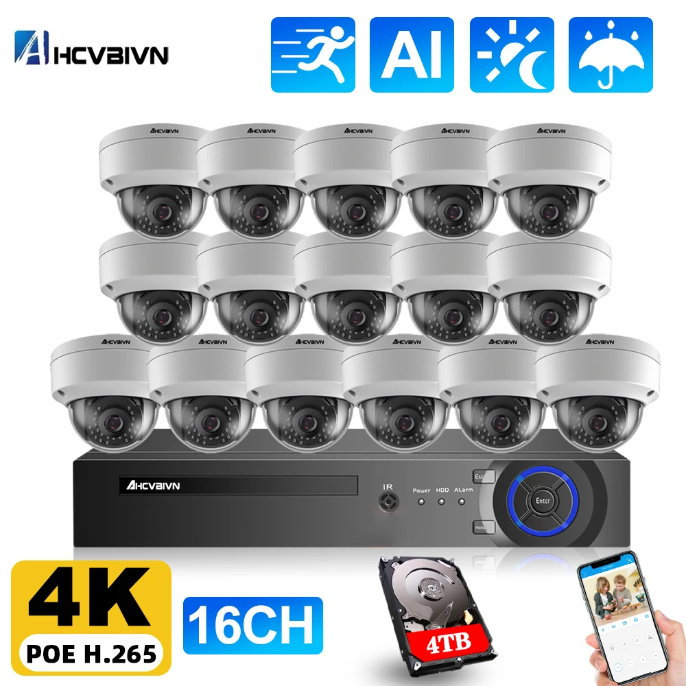 

Купольные IP-камеры 4K Ultra HD POE 16CH POE NVR CCTV система безопасности 8MP наружная IP66 Взрывозащищенная камера комплект видеонаблюдения