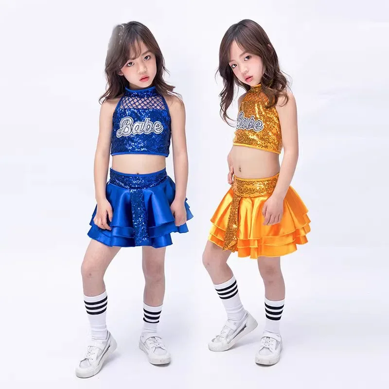 

Children's costume Girl's sequin jazz dance costume cheerleading street costume pompadour skirt dance costume