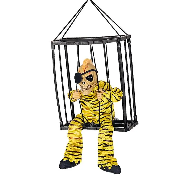 

Motion Activated Skeleton Caged Skull Screaming Terror Toy Vocalize Hangable Glowing Eyes Electric Talking Prisoner Cage Ghost
