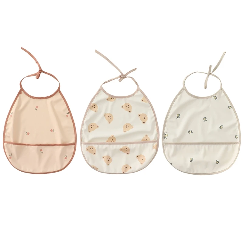

Q81A Cartoon Printed Waterproof Bib with Pocket Baby Feeding Apron Smock Burp Cloth