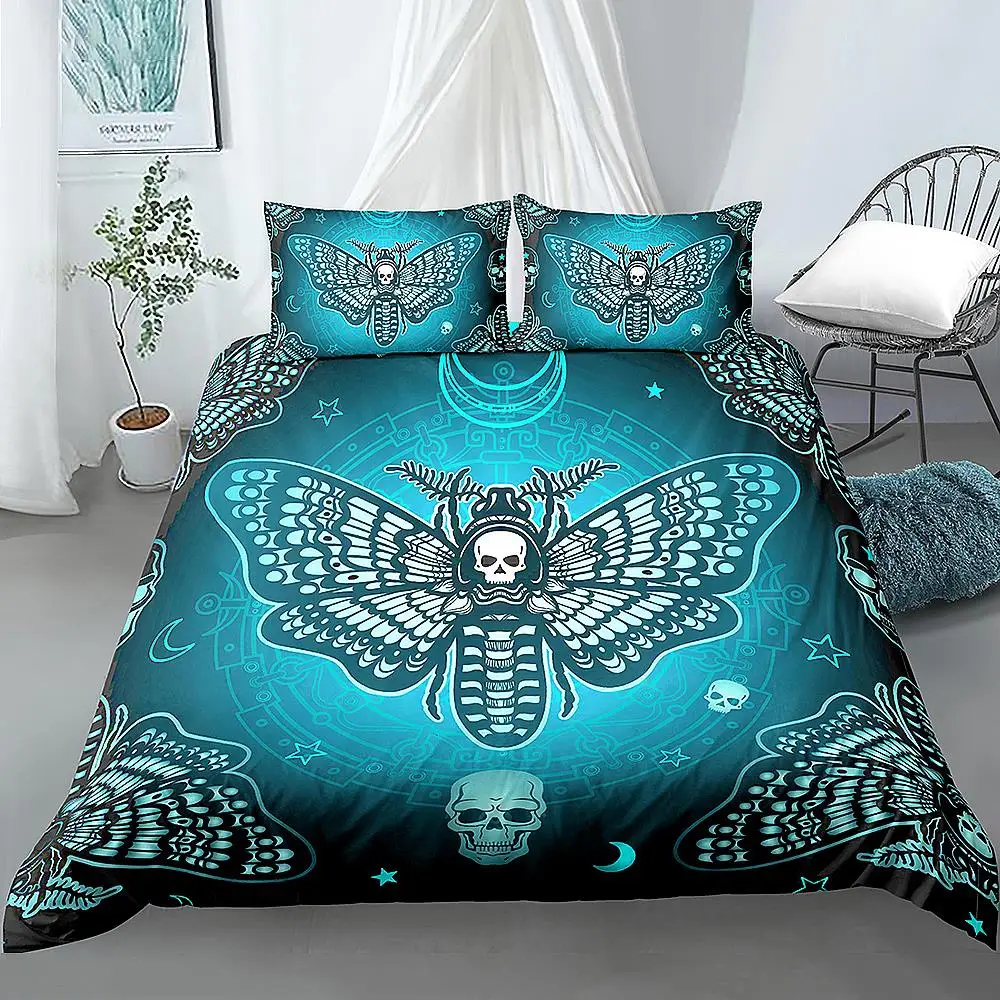 

Black Death Moth Bedding Set Gothic Skull Duvet Cover Set Butterfly Bedclothes 2/3pcs 135x200 Single Size Luxury Home Textiles