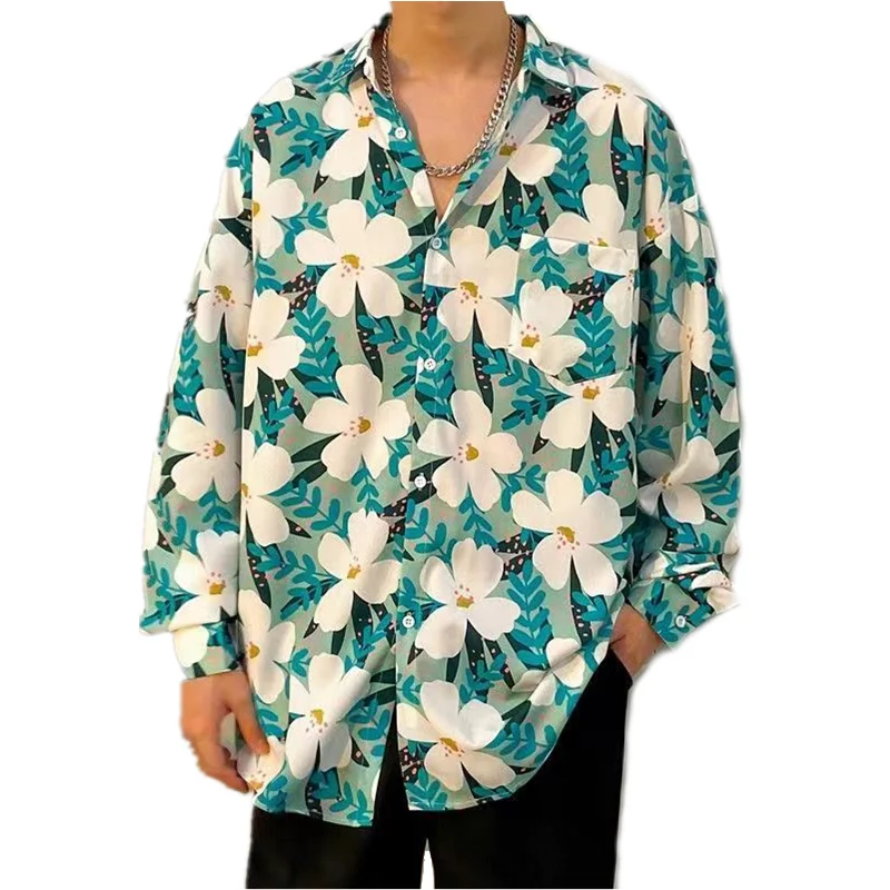 

Рубашка женская с длинным рукавом, блузка с цветочным принтом, Пляжная праздничная, Топ оверсайз, весна-лето