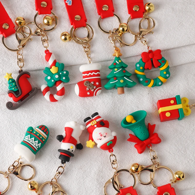 

New Christmas Keychain Santa Claus Christmas Tree Pendant Key Chains For Backpack Cute Elk Doll Key Rings For Kids Friends Gifts