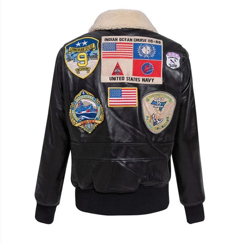 Black TOP GUN Maverick G1 Jacket Women Military Style Natural Thin Sheepskin Winter Warm Aviator Genuine Leather Coats