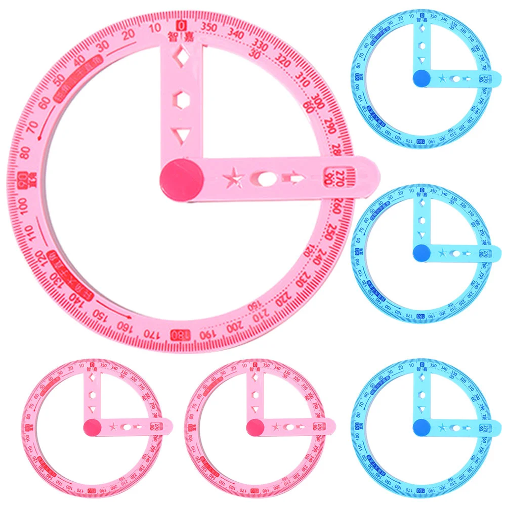 

6 Pcs Protractor Plastic Ruler Office Circle Spinner Tool Multi-function Measuring Geometry Creative