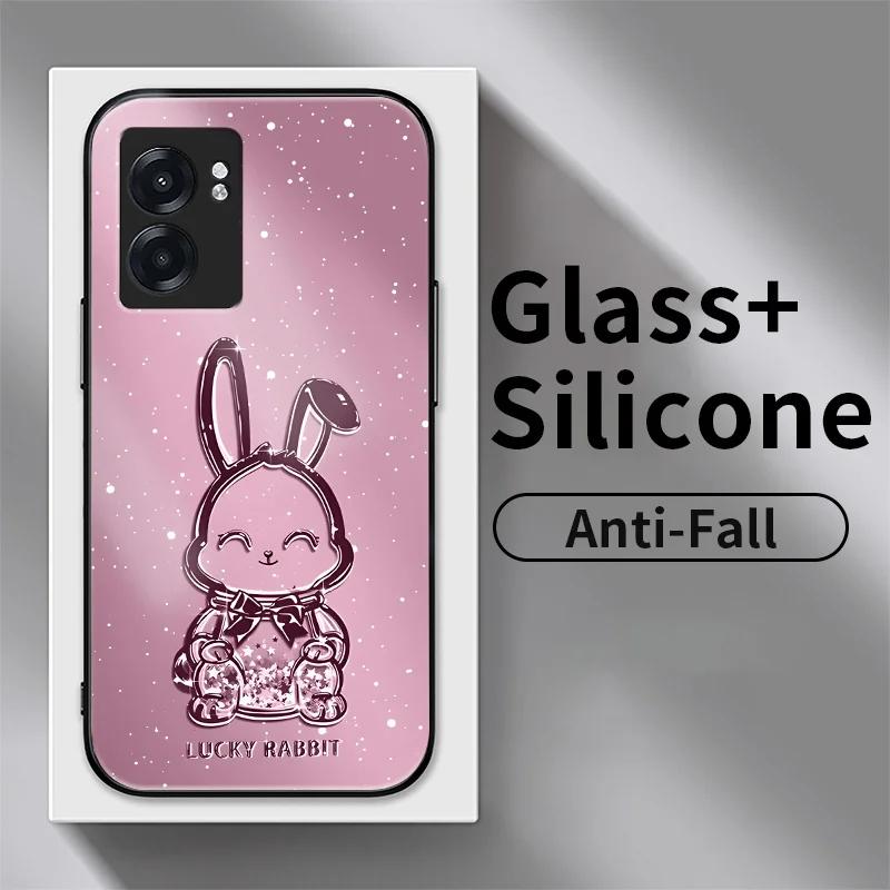 

Metallic Bunny Glass Case for Realme Narzo 50 50i 50A X XT X2 X50 X7 Pro X3 SuperZoom OPPO A57 5G K5 Phone Case Cover