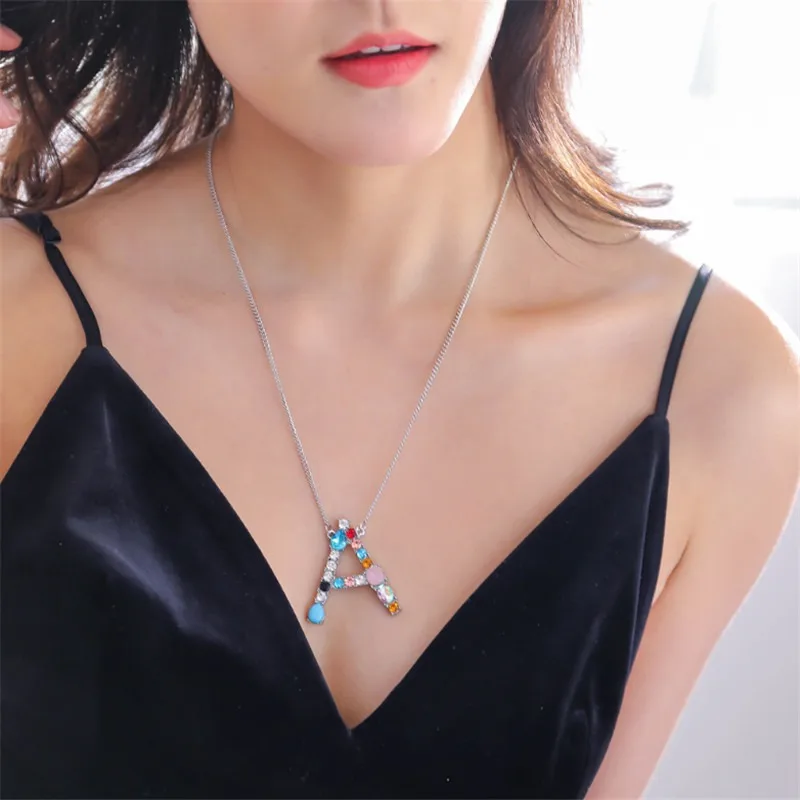 

Multicolor Charm Gold Pendant Necklace Micro Pave Zircon Initial Letter Necklaces Couple Name Necklace Christmas Gift