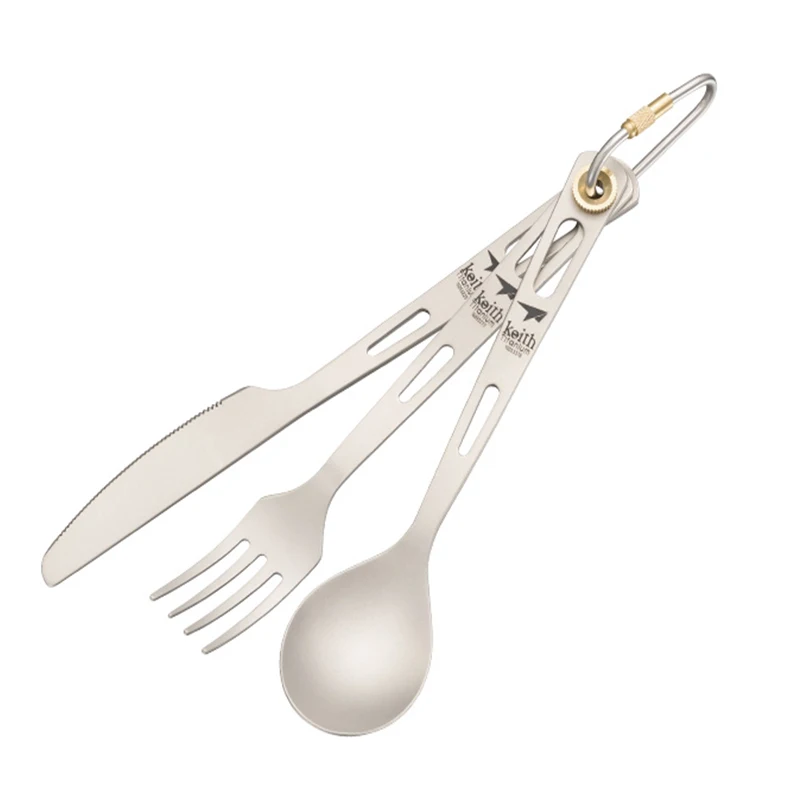 

Наборы столовых приборов Keith Titanium, портативный нож, вилка, ложка, ультралегкий титановый столовый прибор, подарок на Рождество, 53 г, Ti5310