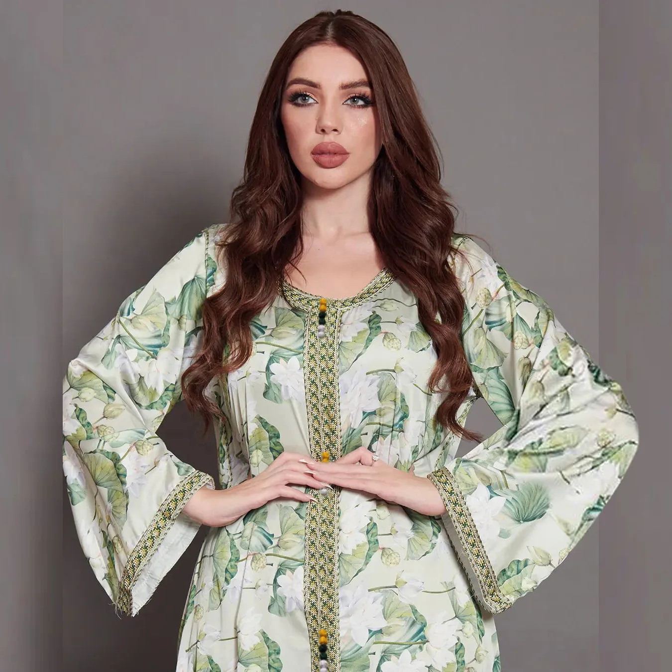 Floral Printed Muslim Fashion Hijab Dress Arabic Abayas Jalabiya for Women Turkish Dresses Kaftan Abaya Dubai Islamic Clothing