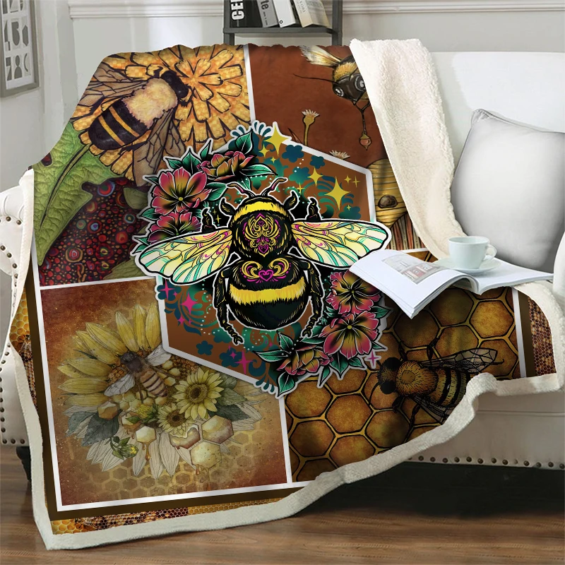 

Gorgeous Bee With Flower 3D Printed Blankets for Beds Sofa Soft Blanket Washable Bedspread Home Textiles Decor Weighted Blanket