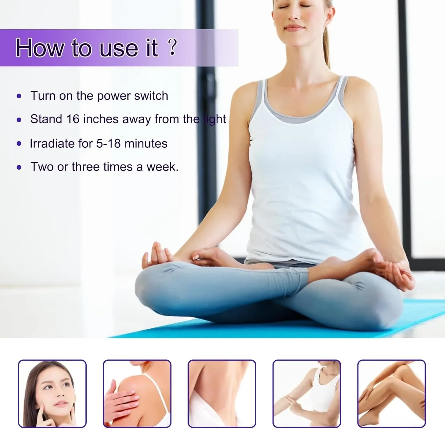 54W UV Tanning Lamp 18PCS LEDS Thearpy Light for Body Home Use with 300 °Rotating Adjustable Stand Clip Purple Lights Indoor