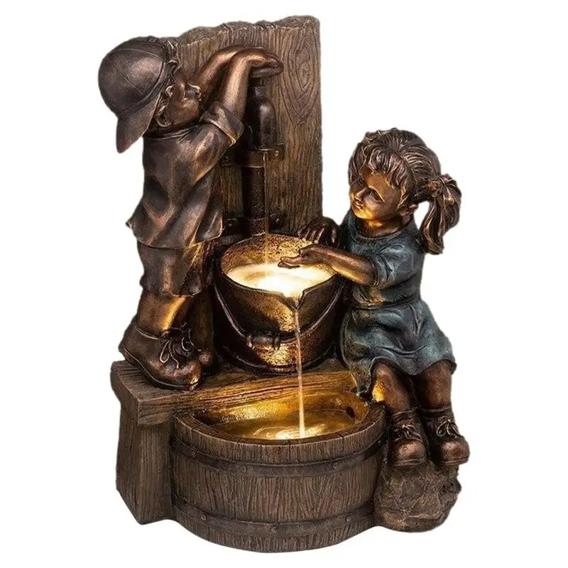 

Portable Resin Boy And Girl Playing With Running Water Sculpture Garden Statues Yard Figurine Outdoor Decoration For Garden Lawn