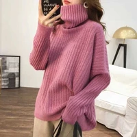 2020 women tops solid long sleeve pullover sweaters fashion casual winter high collar warm loose jumper knitted sweater female