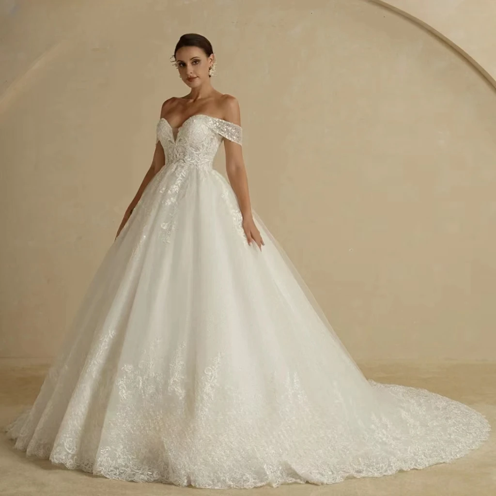 

Princess Sweetheart Ivory Glitter Skirt Wedding Dress For Women Sleeveless Court Train Vintage Bride Bridal Ball Gown