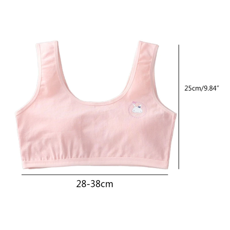 

Student Young Girl Cotton Bra for Tank Top Wide Strap Solid Color Sports Training Bralette Wirefree Cartoon Rabbit Cami
