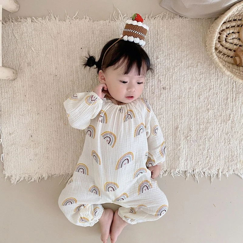 

Spring Autumn Baby unisex clothes rainbow printed Toddler Girls Cotton yarn Jumpsuits Boys soft loose long sleeve rompers