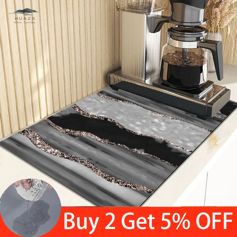 

Marble Kitchen Coffee Bar Dish Drying Mat Multipurpose Drain Pad Hide Stain Quickly Dry Super Absorbent Rubber Placemat Decor