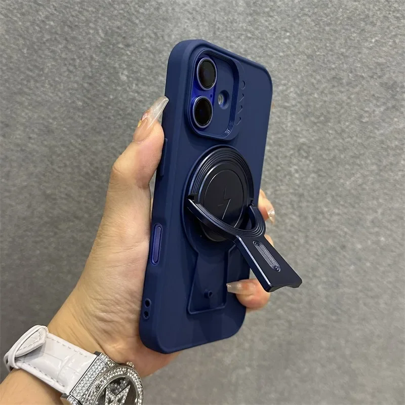 Magsafe Folding Bracket Wrist Strap Lanyard Case for iPhone 16 15 14 Plus 13 12 11 Pro Max Magnetic Wireless Charging Soft Cover