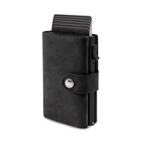 credit card case mini wallet with coin compartment rfid protection crazy horse genuine leather wallet for men