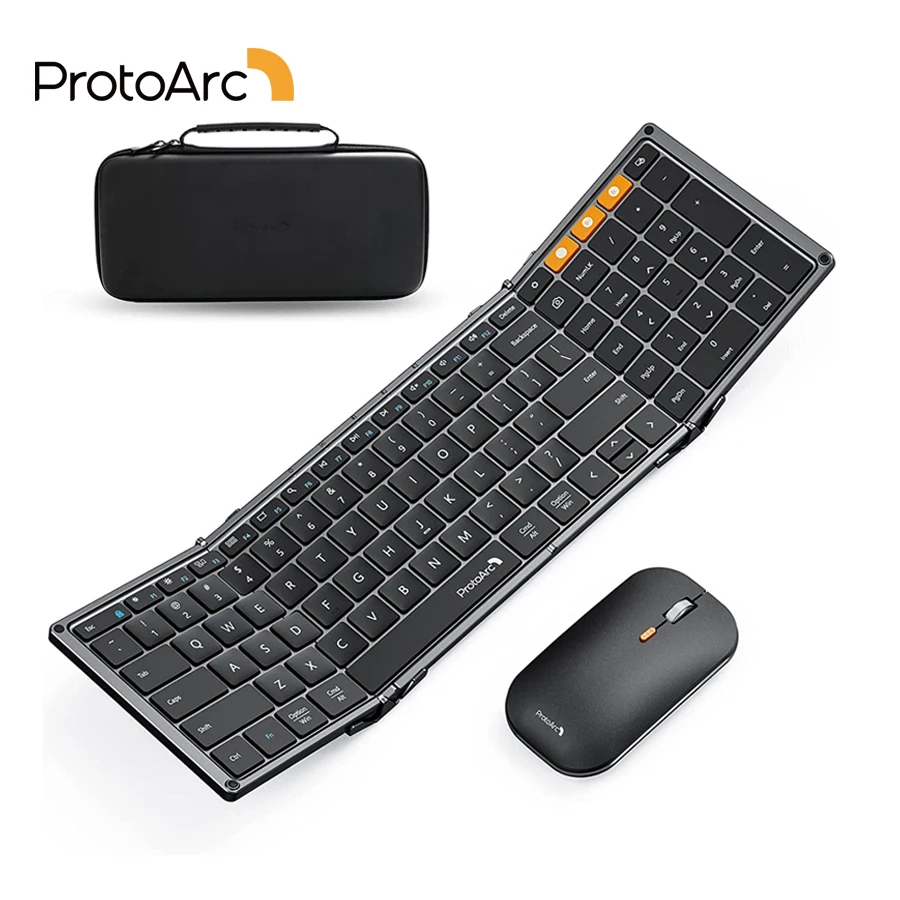 ProtoArc XKM01 Tri-Fold Bluetooth Wireless Keyboard and Mouse Combo Protable Slim 2.4g Full Size 105 Key Foldable Keyboards