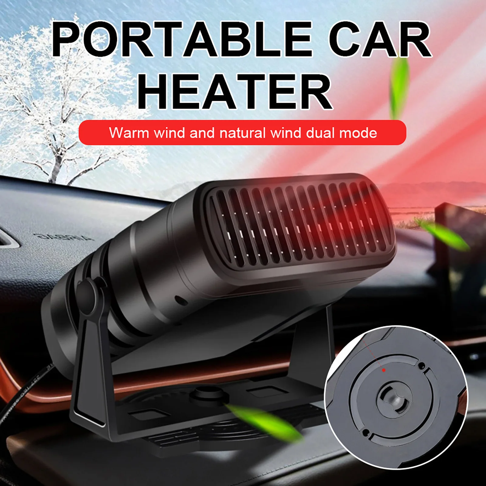 

2 in 1 Car Heater Cooler Fan Portable Heater & Cooler Plug in Cigarette Lighter 360 Degree Rotary Base Quickly Defrost Defogger