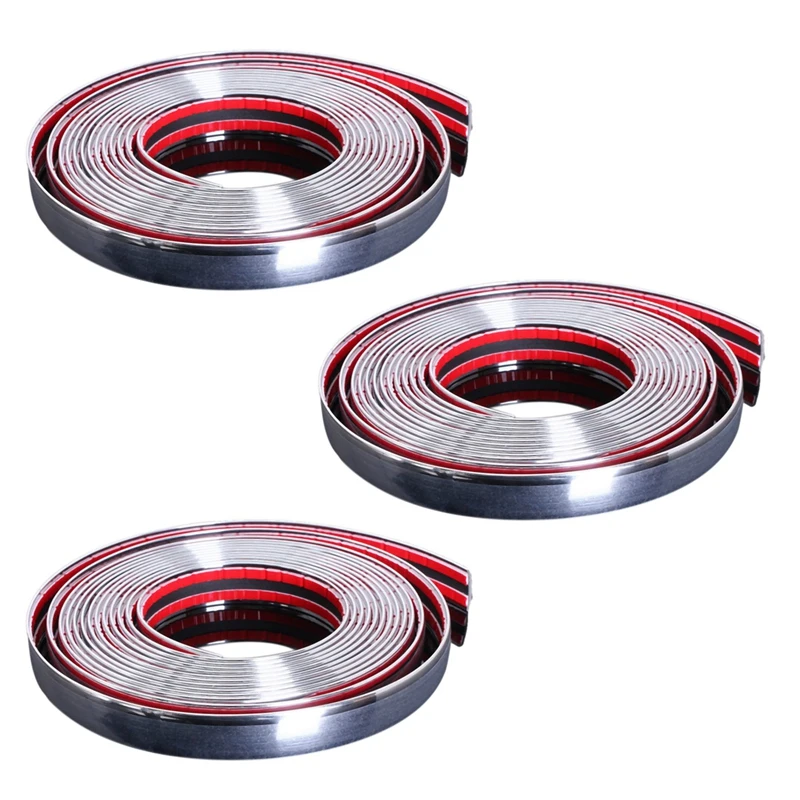 

3X 20Mm 5M Chrome Car Styling Moulding Strip Trim Self Adhesive Crash Protector