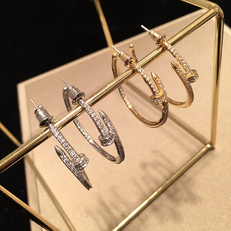 

Geometric Nail Earrings S925 Silver Woman Earring Diamond Earrings for Women Jewelry Gift Korea Fashion Earring Big Hoop Earring