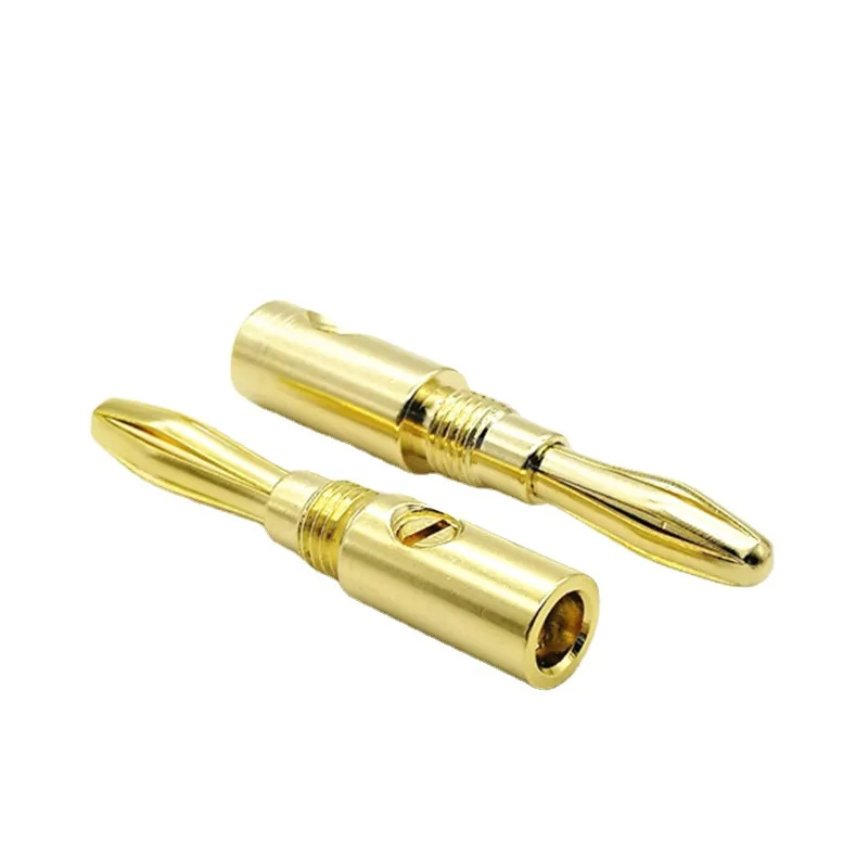 

4pcs Gold Plated 4mm banana plug Copper gold plated fever banana head power amplifier speaker wire plug Audio plug