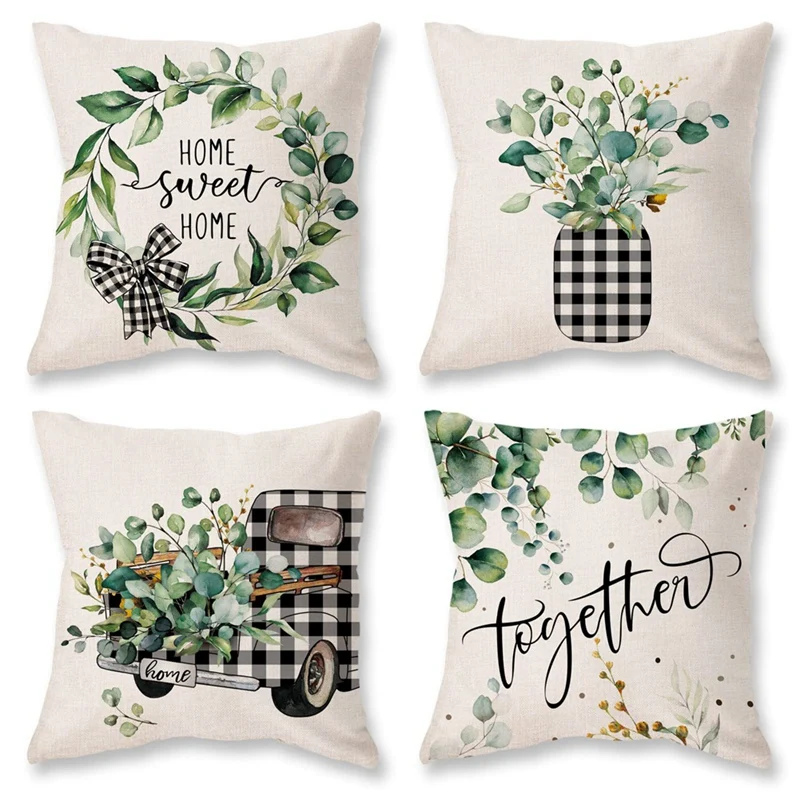 

Spring Pillow Covers 18X18 Set Of 4 Spring Decorations Eucalyptus Leaves Farmhouse Throw Pillow Home Decors Cushion Case